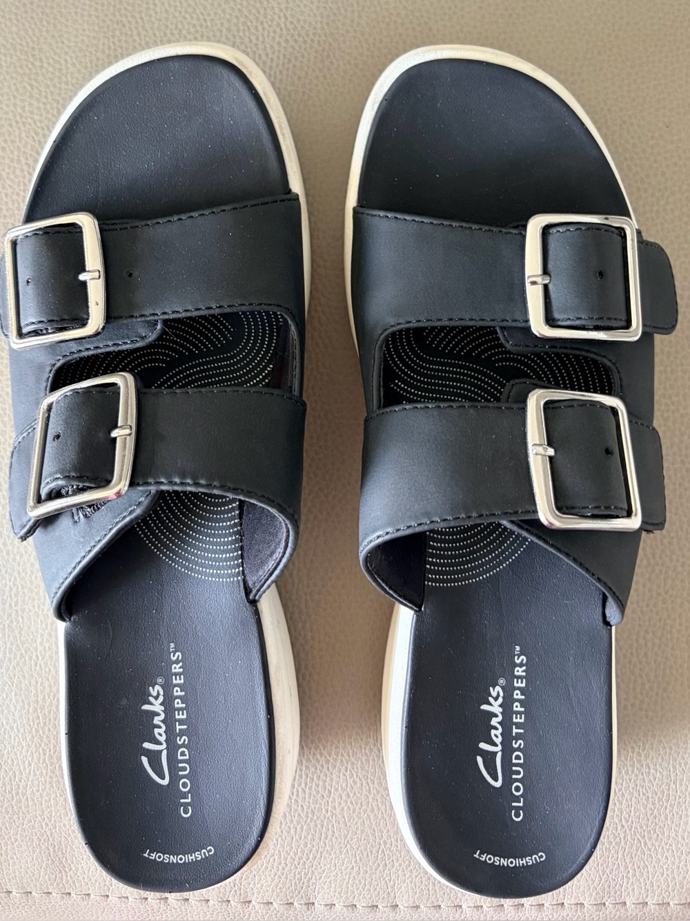 Clarks Cloudsteppers Double-Buckle Slide Sandals - Black size 9